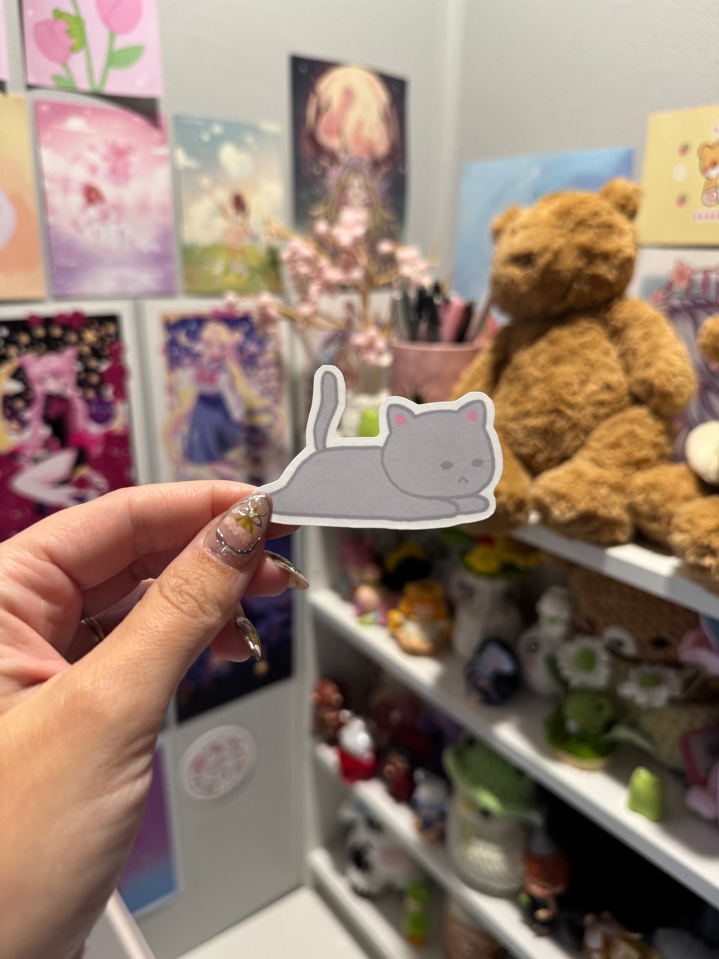 Grey Lazy Kitty Sticker