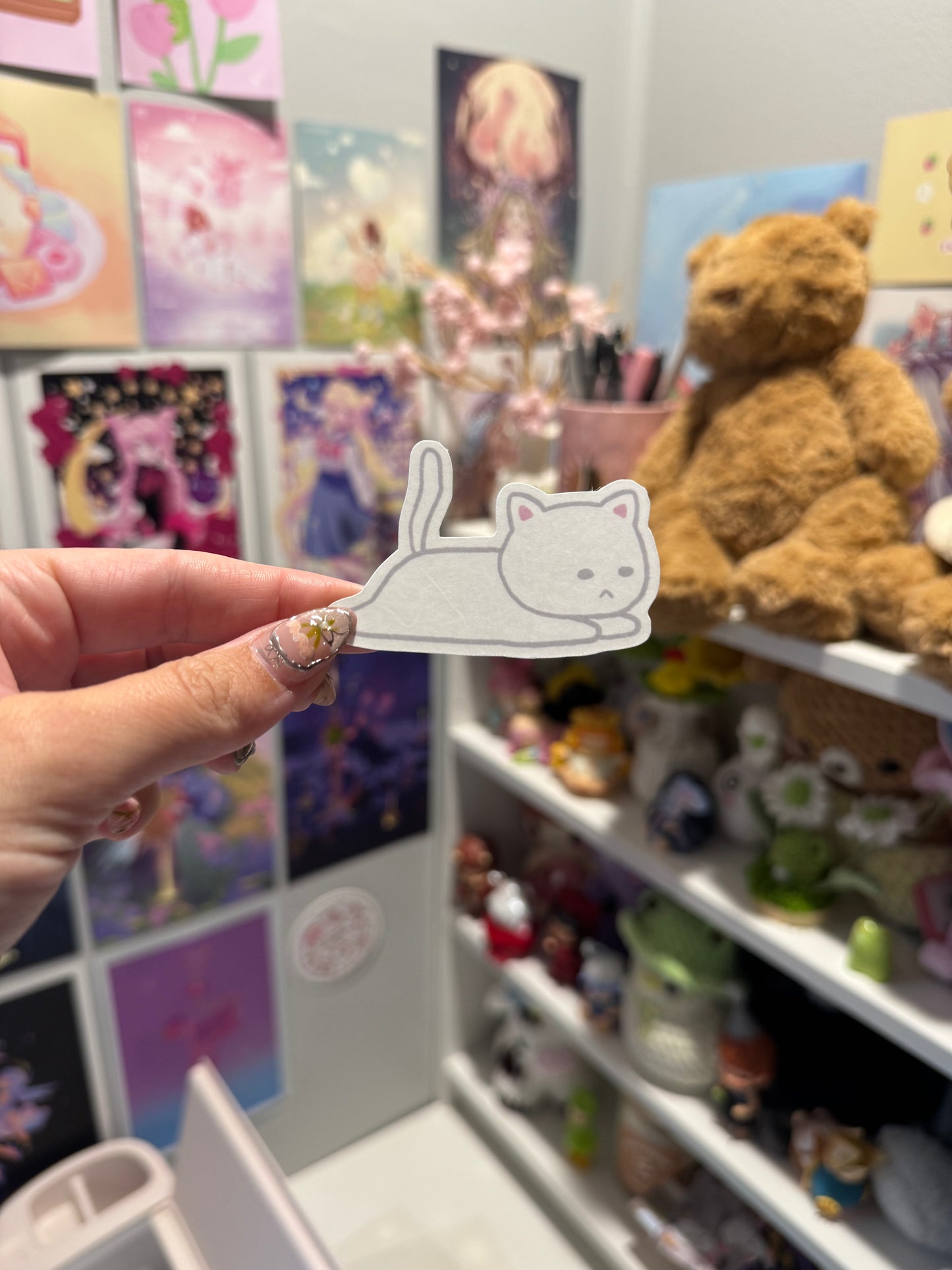 White Lazy Kitty Sticker