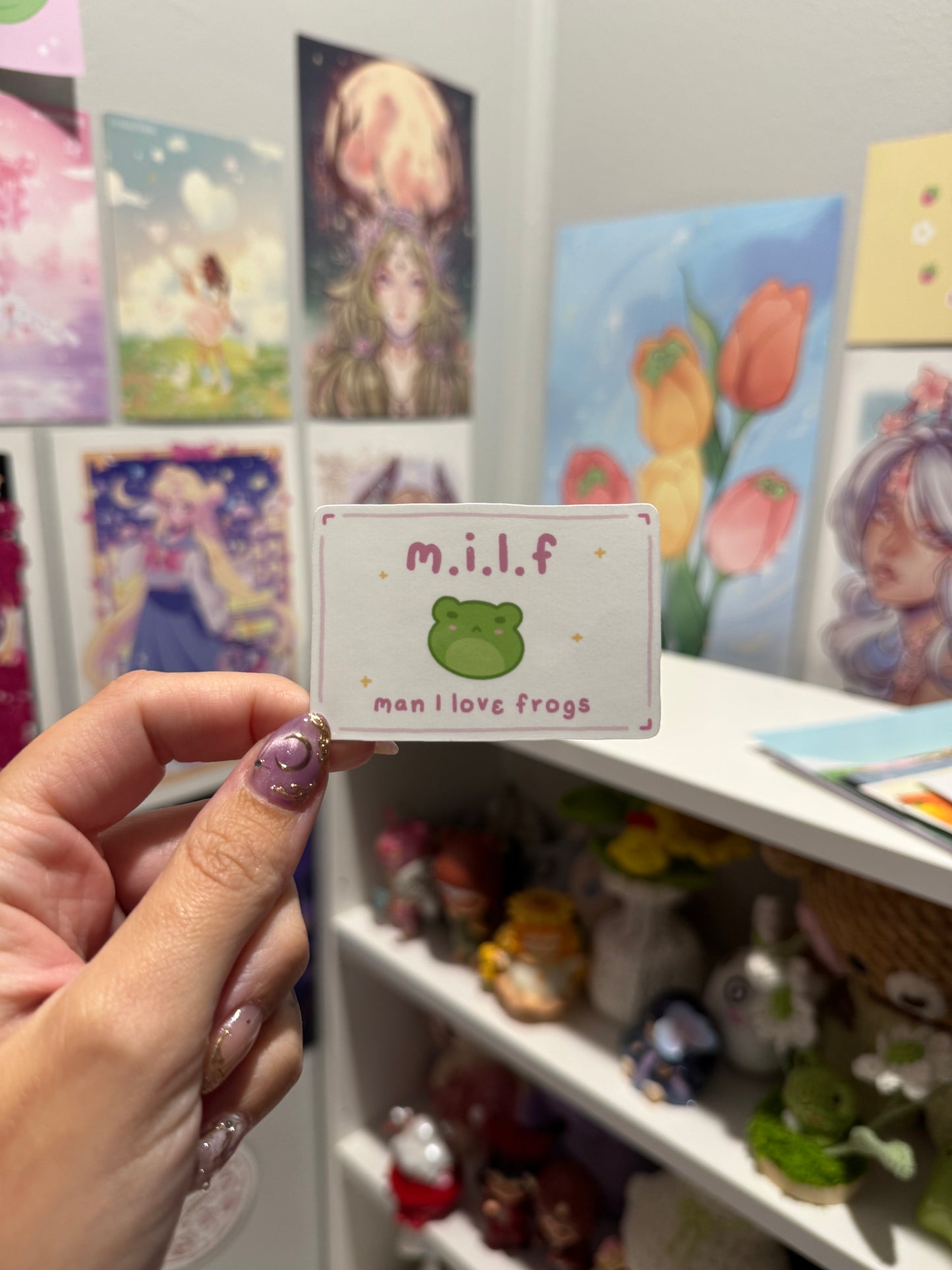 M.I.L.F man I love frogs pink sticker