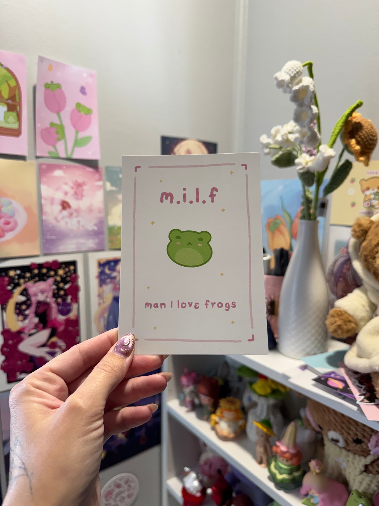 Pink Man I love frogs 4in x 6in Print