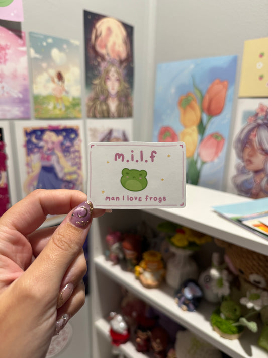 M.I.L.F man I love frogs pink sticker
