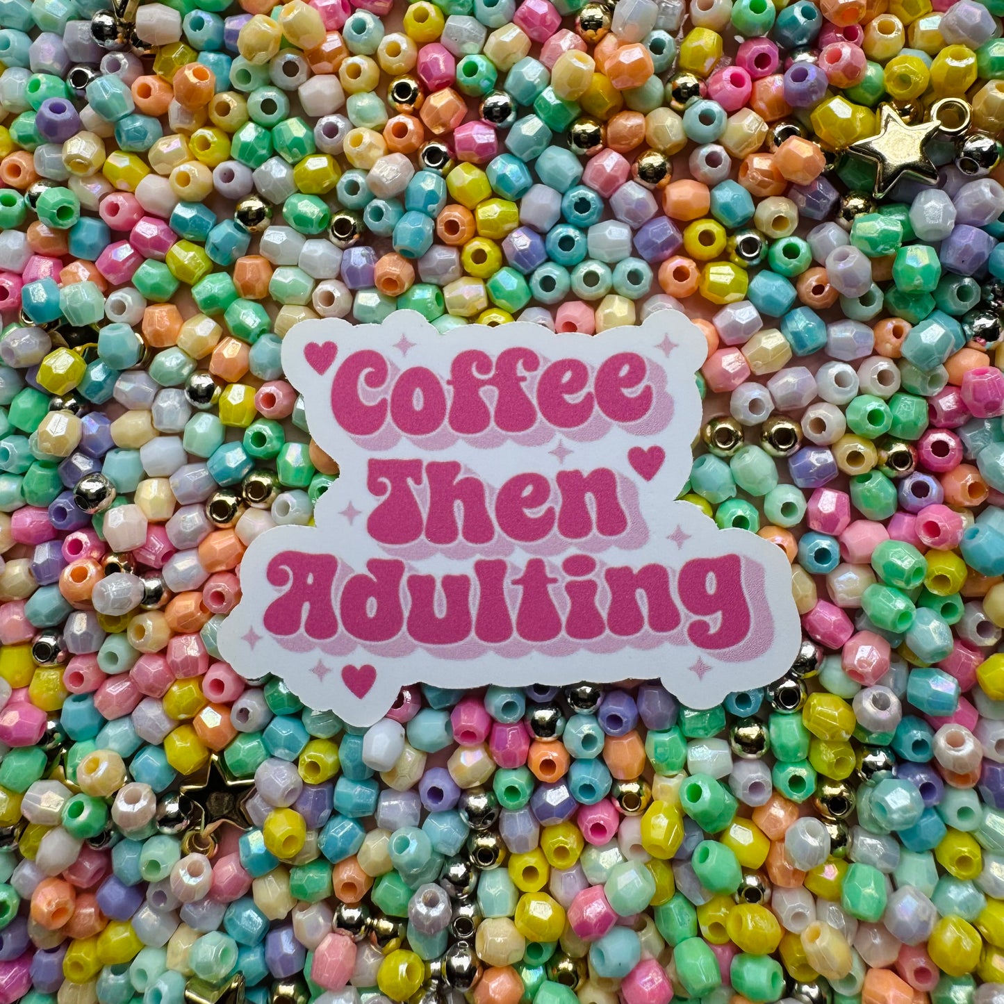 Coffee Then Adulting Pink Sticker